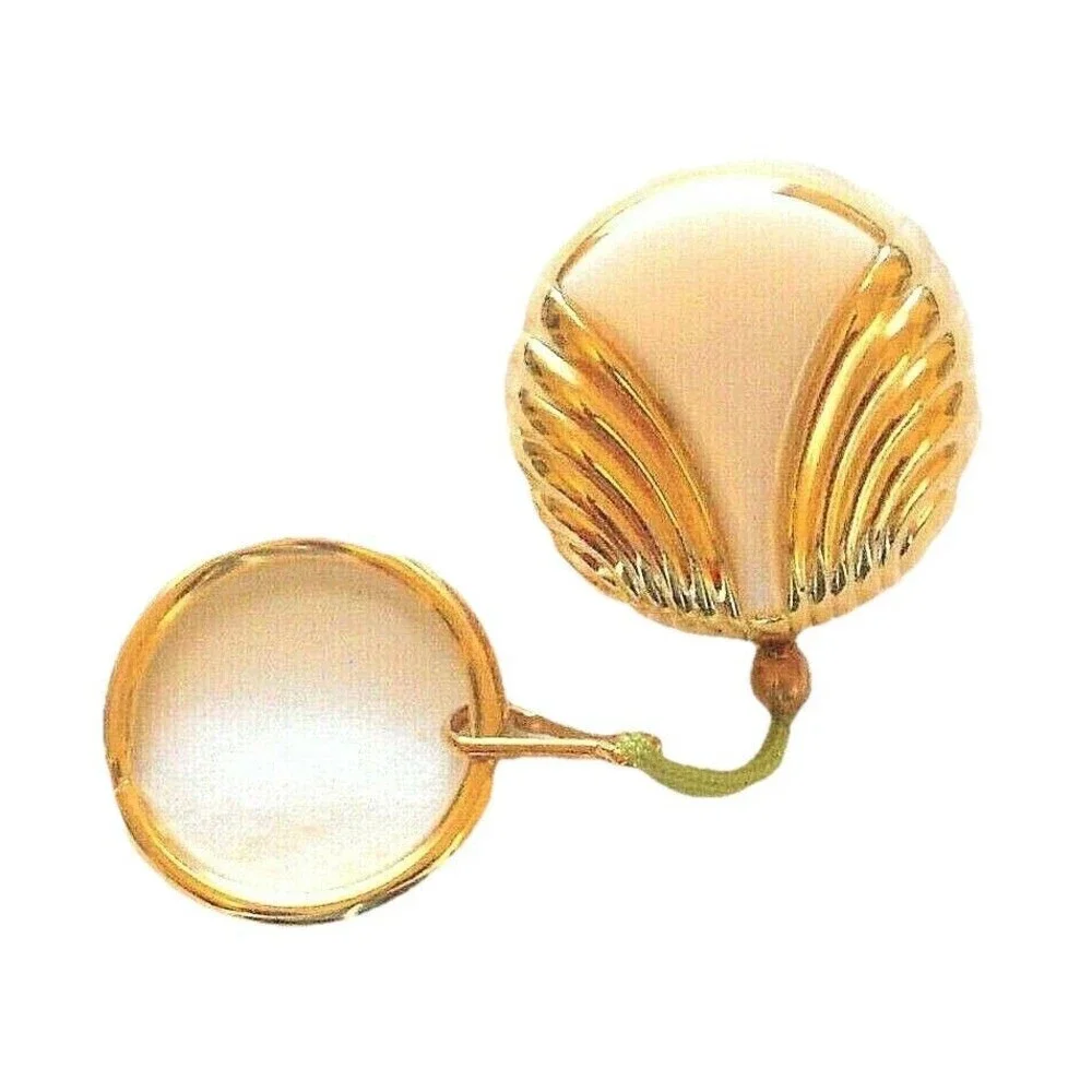 Vintage 1984 Avon Retractable Key Ring Clip Gold Tone & White